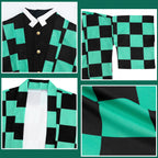Mscawow Kids Anime Costume Kamado Tanjir Cosplay Kimono Set Halloween Costume with Green Cloak & Belt for Boys