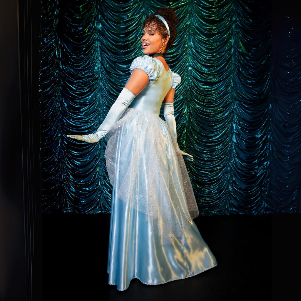 Leg Avenue Womens - 3 Piece Classic Cinderella Gown Set Full Length Family Friendly Princess Dress and Headband Set Adult Sized Costumes, Blue, Medium US