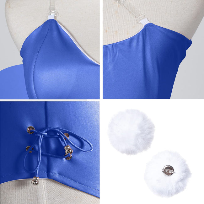 Womens Bunny Costume Girl Suit Senpai Cosplay Anime Role Costume One Piece Bodysuit Removable Padded with Stockings Set(Blue M) Main Image