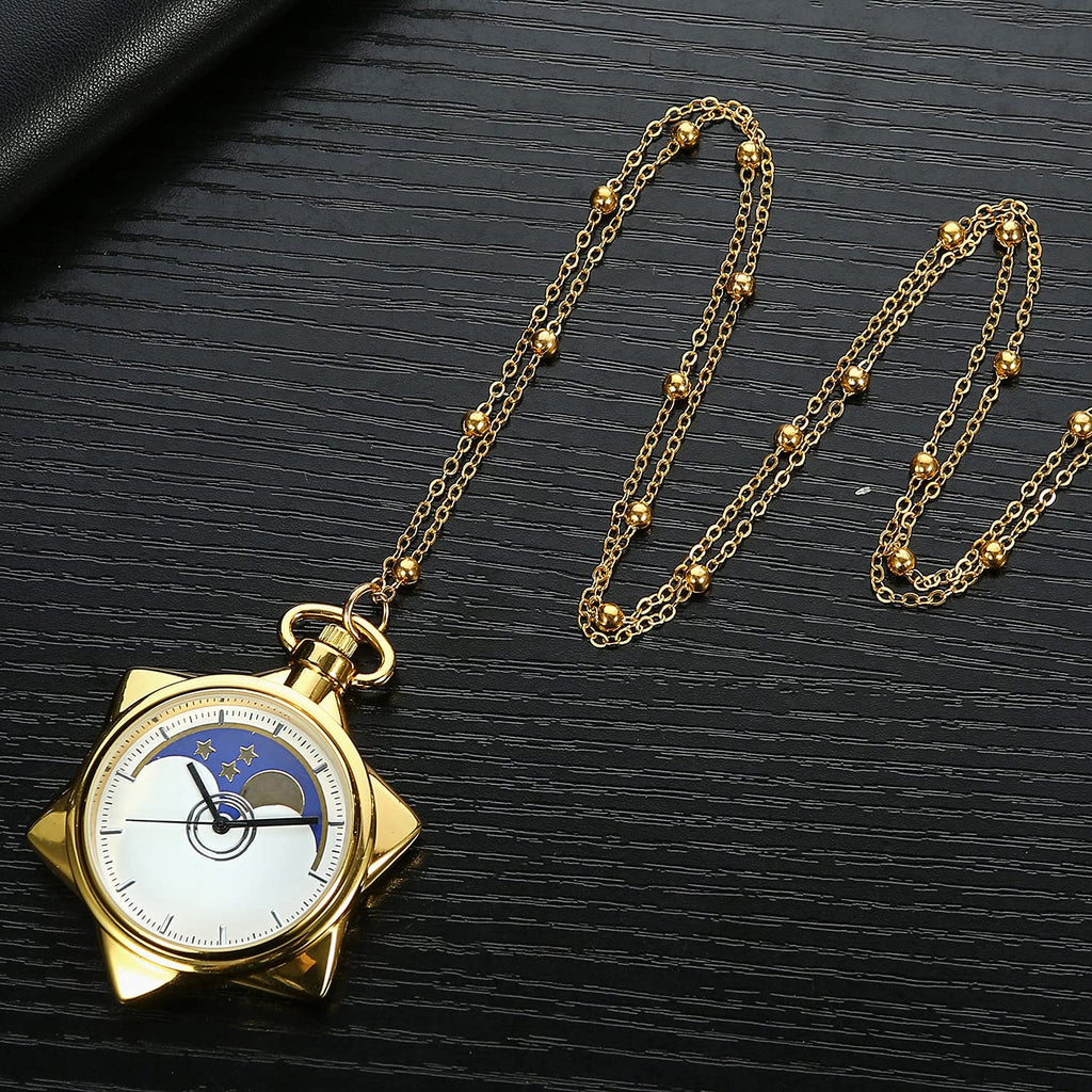 BOSHIYA Sailor Moon Pocket Watch Gold Rhinestone Star Quartz Pocket Watches for Women with Chain
