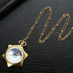 BOSHIYA Sailor Moon Pocket Watch Gold Rhinestone Star Quartz Pocket Watches for Women with Chain