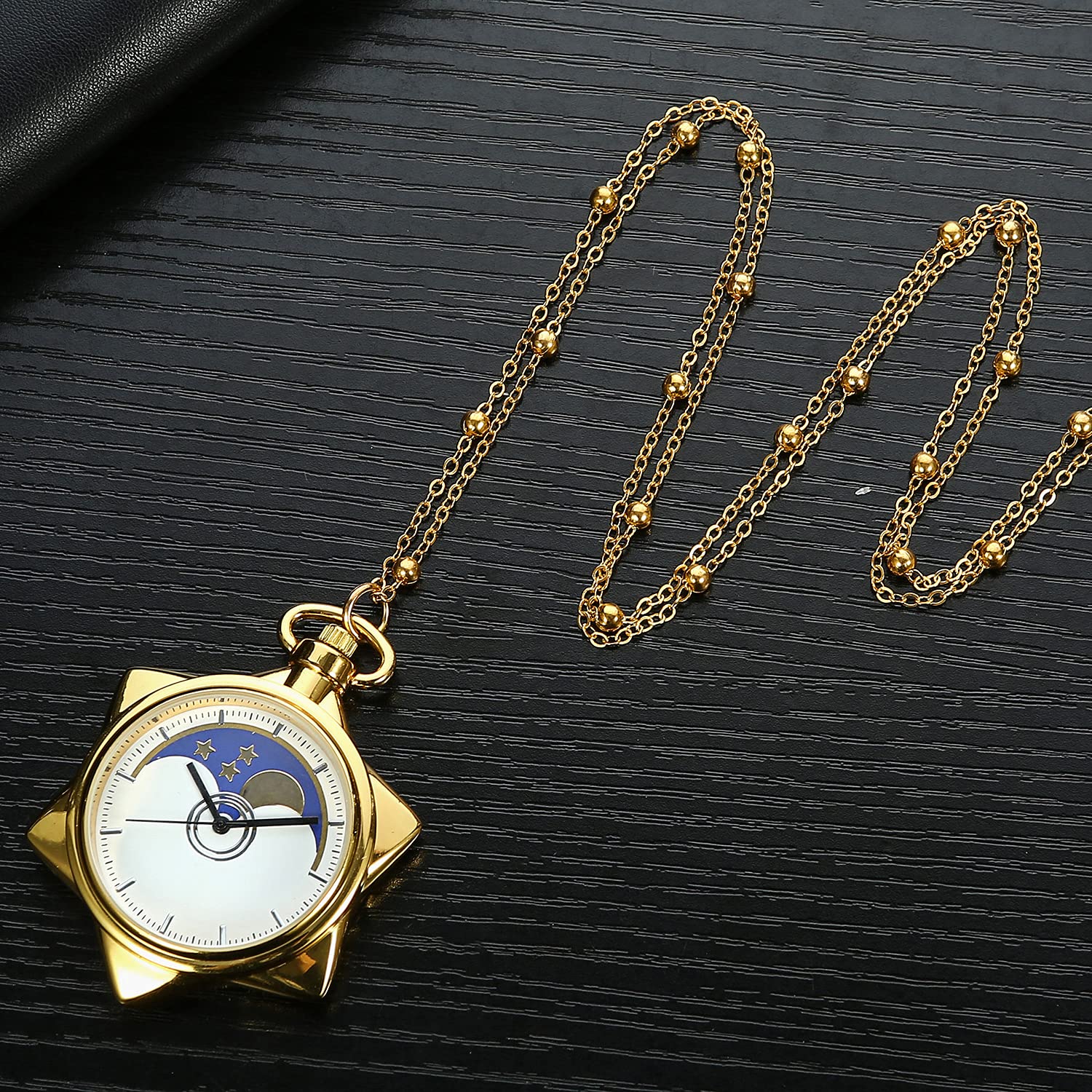 BOSHIYA Sailor Moon Pocket Watch Gold Rhinestone Star Quartz Pocket Watches for Women with Chain