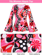 SOMSOC 7 Pack 70s Women Hippie Costume Set Boho Flared Pants Tie Dye Headband Necklace Earrings Wig for Halloween Cosplay