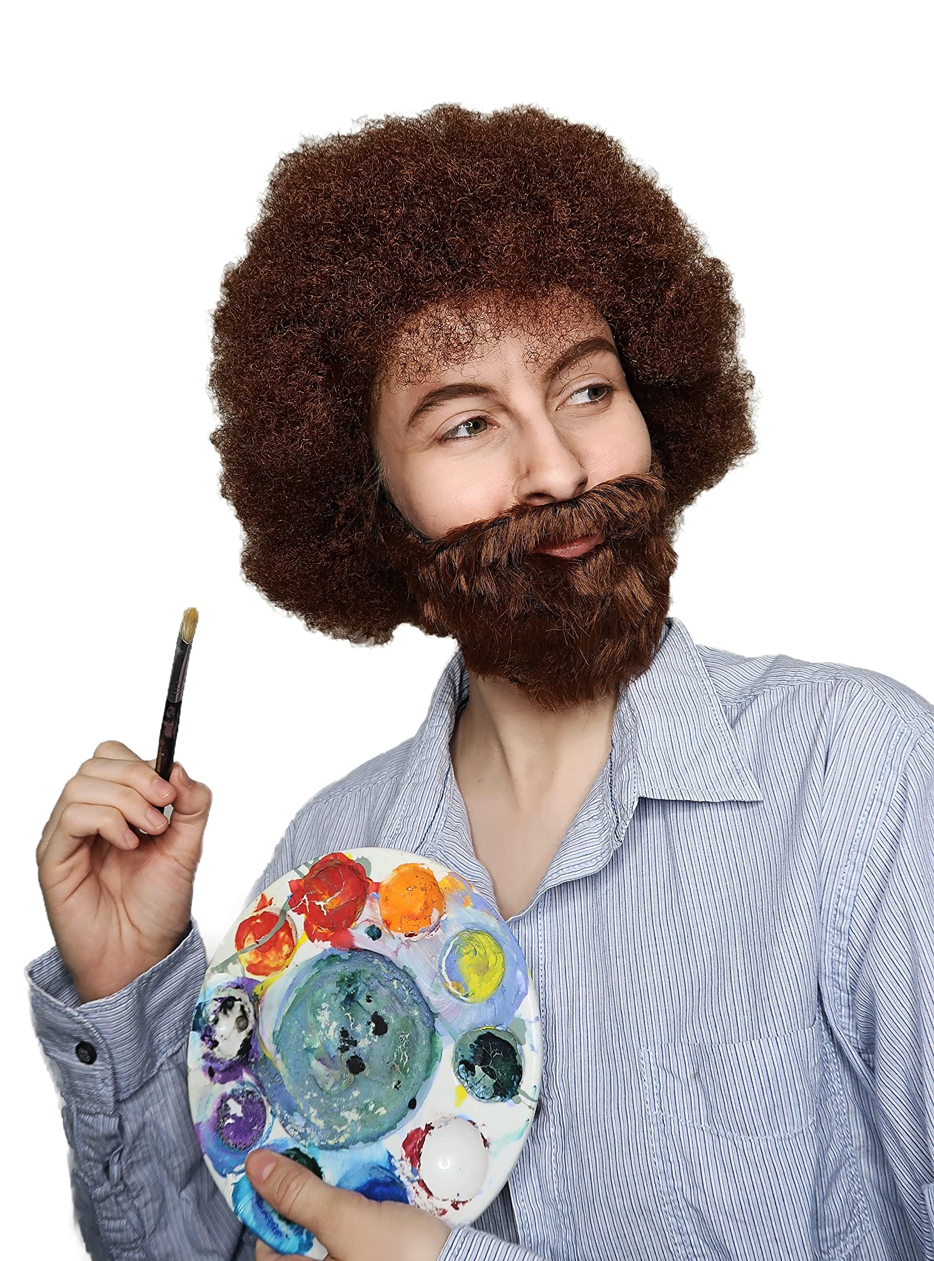 ALLAURA Compatible with Sonny Bono Wig – 60s 70s Men’s Short Brown Wig + Mustache for Hippie, Singer, TV Star, Cop, Detective Costumes – Liberty Duo, Limu & Doug, Uncle Rico, Retro Halloween Outfit