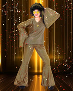 Jexine Halloween 70s Women Disco Outfit Costume Set Disco Party Top Pants Sunglasses Ball Necklace Earring Wig(White,Large)