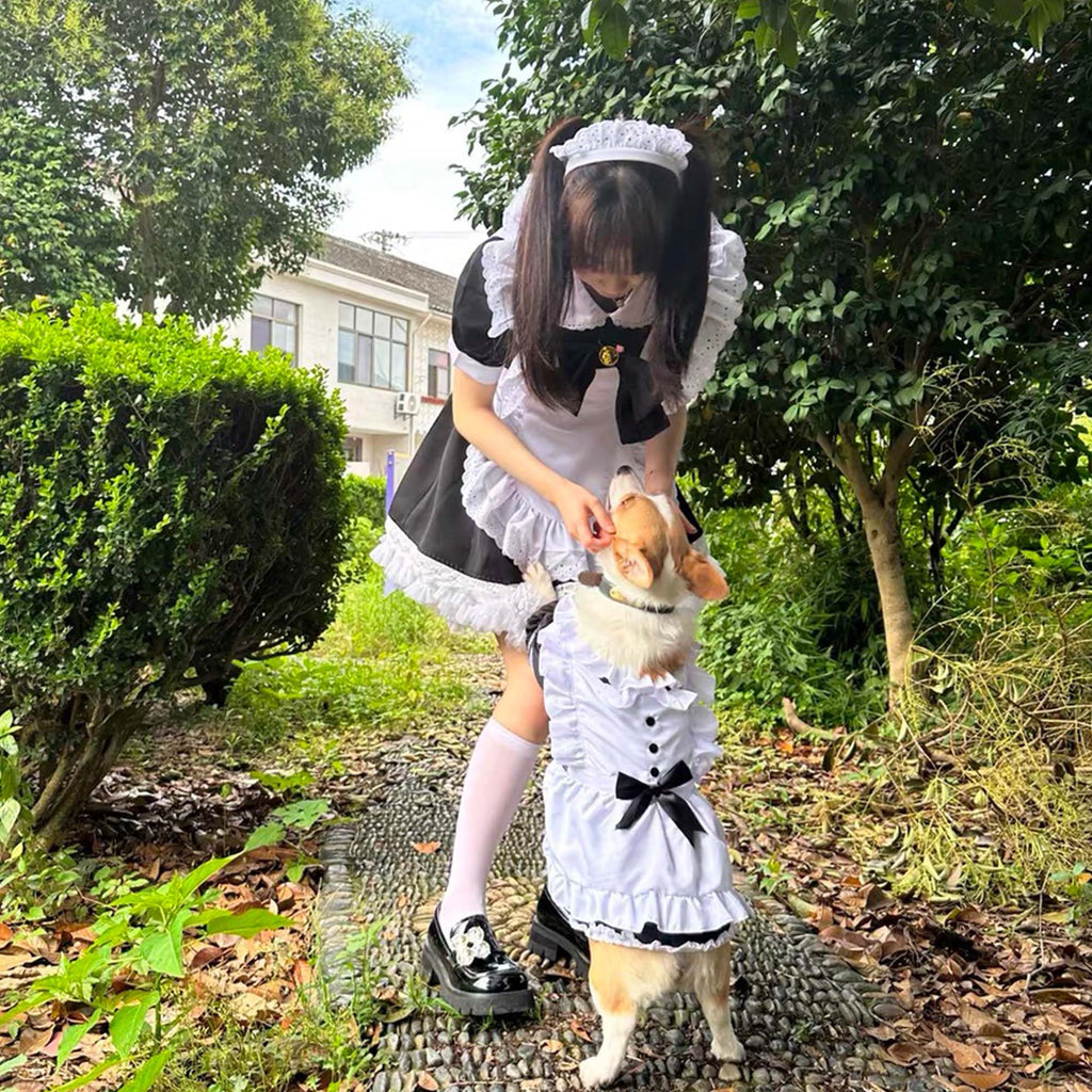 FLAdorepet Large Dog Dress Maid Costume with Headband,Halloween Lolita Costume Outfits for Extra Large Breed Dogs Girl,Puppy Christmas Holiday Wedding Princess Dress (Black, Large(Fit 40-50LBS))