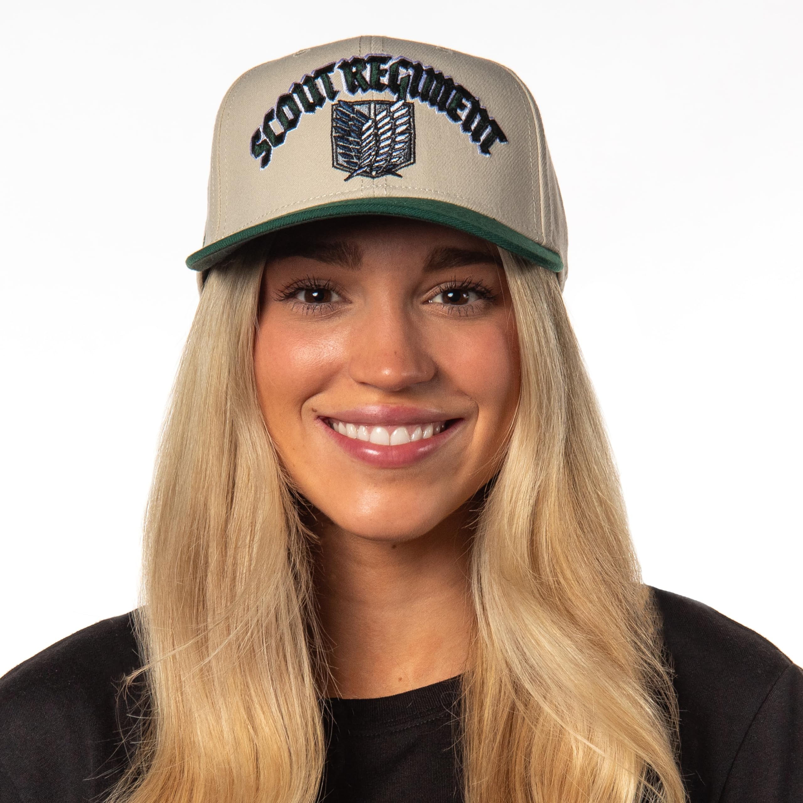 Attack on Titan Adult Scout Regiment Embroidered Snapback Hat for Men and Women Beige