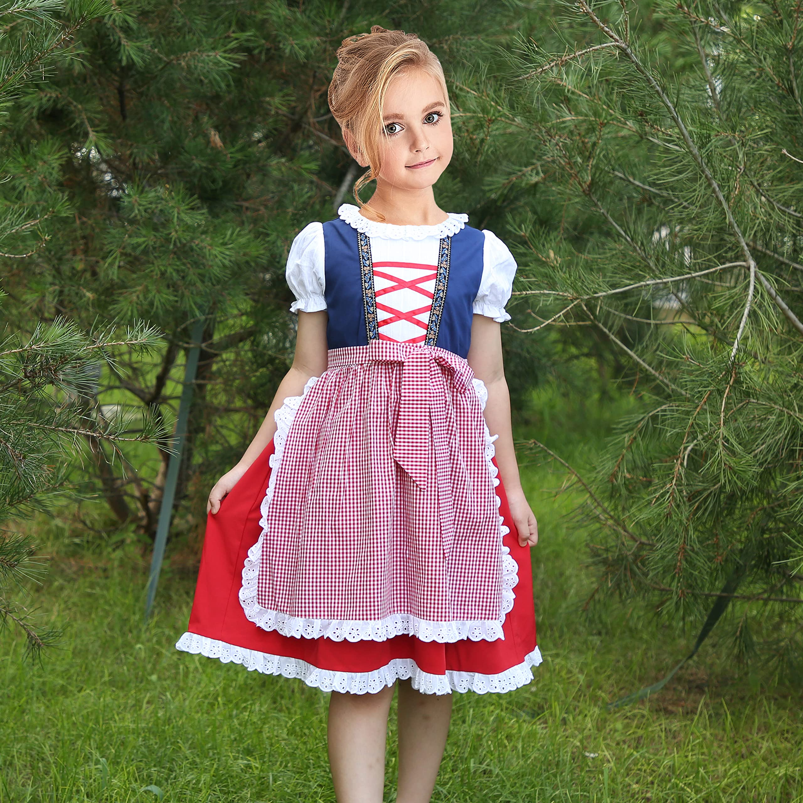 Girls Dress Maid Lace Apron German Dirndl Bavarian Oktoberfest Size 3 Red
