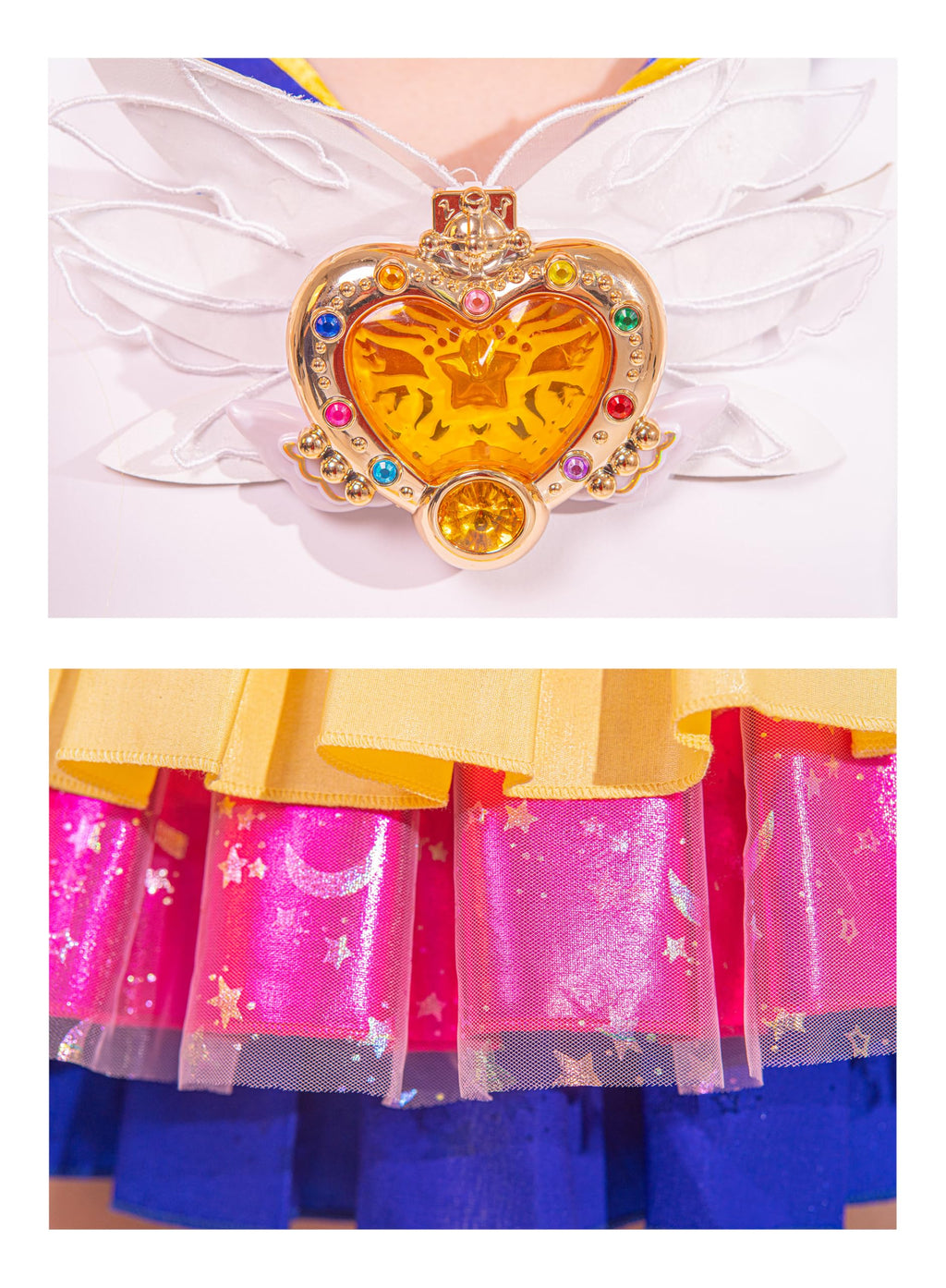 OSIAS Women Anime Tsukino Usagi Cosplay Costume with Light Up Chest Ornament and Starry Layered Skirt (L)