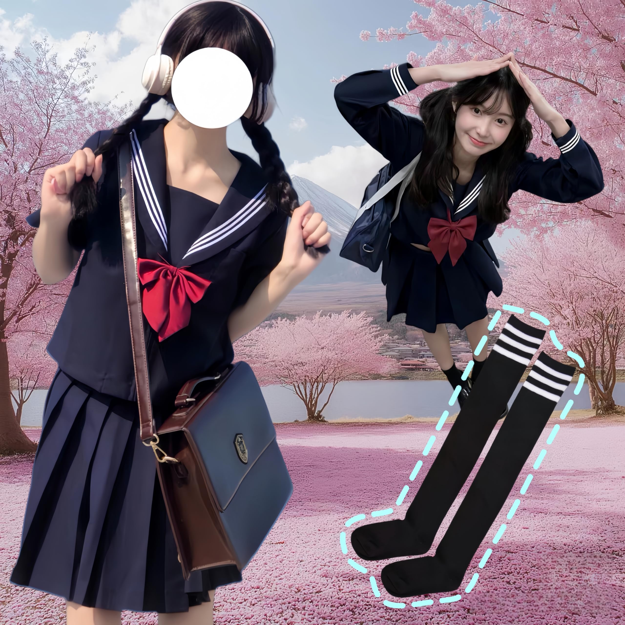 tsavnpk Japanese-style Sailor Uniform sailor suit Classic Japanese School Girls Sailor Dress Shirts Uniform Anime Cosplay Costumes with Socks set navy blue cosplay photography school uniform