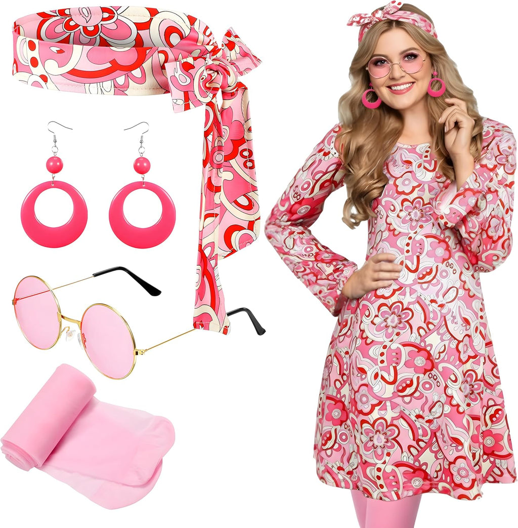 Janmercy 5 Pcs 70s 80s Hippie Costumes Accessories for Women 70's Disco Outfit for Halloween Party Cosplay