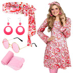 Janmercy 5 Pcs 70s 80s Hippie Costumes Accessories for Women 70's Disco Outfit for Halloween Party Cosplay