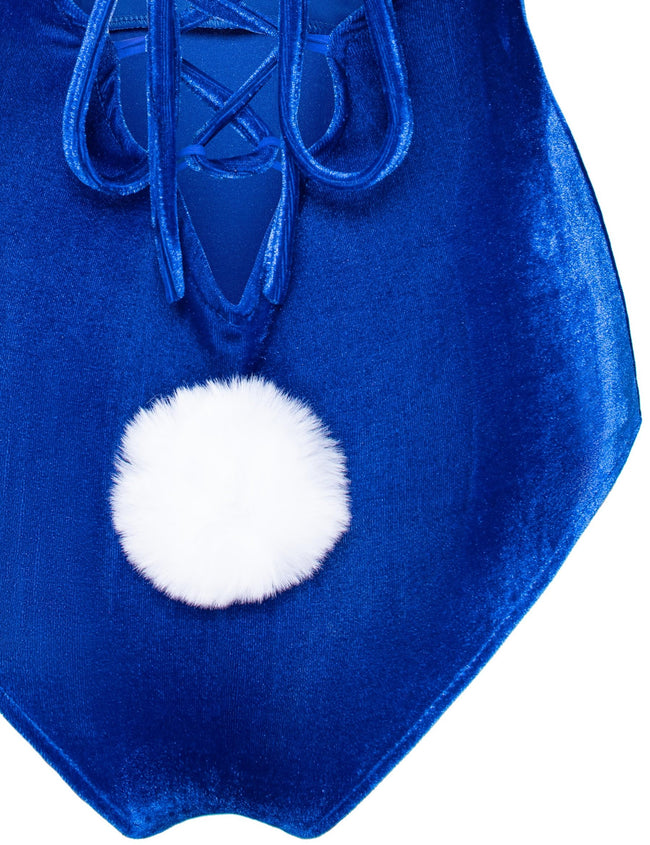 Women Velvet Bunny Costume Bunny Girl Suit Costume Senpai Cosplay One Piece Bodysuit Stockings Set(Blue S) Main Image