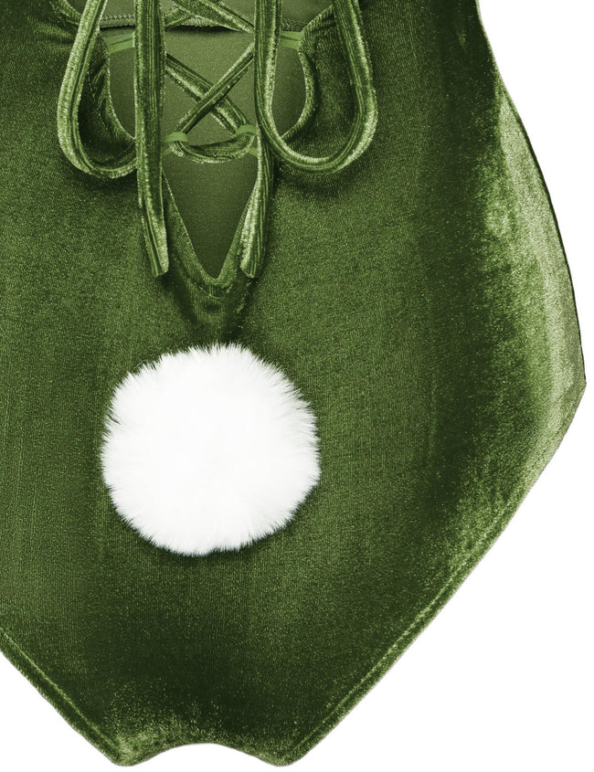 Women Velvet Bunny Costume Bunny Girl Suit Costume Senpai Cosplay One Piece Bodysuit Stockings Set(JGreen S) Main Image