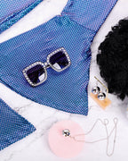 Jexine Halloween 70s Women Disco Outfit Costume Set Disco Party Top Pants Sunglasses Ball Necklace Earring Wig(White,Large)