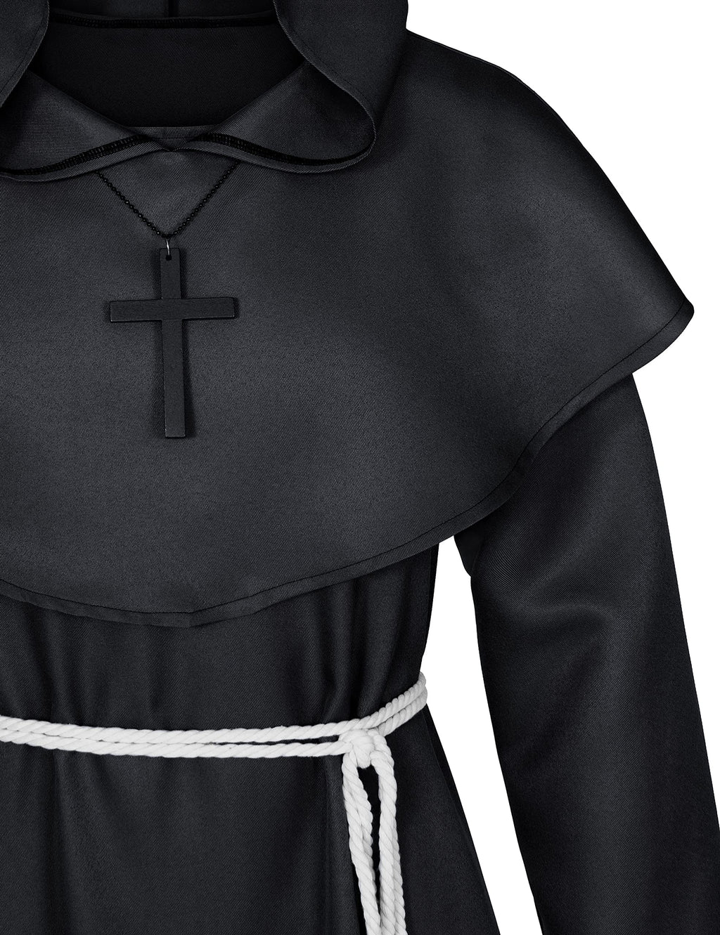 TOKYO REVENGERS Medieval Renaissance Monk Friar Priest Wizard Cloak Hooded Robe Cosplay Belt Necklace Set(Black L)