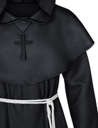 TOKYO REVENGERS Medieval Renaissance Monk Friar Priest Wizard Cloak Hooded Robe Cosplay Belt Necklace Set(Black L)