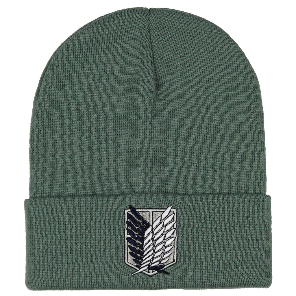 Attack on Titan Men's Scout Regiment Embroidered Logo Design Fold Cuff Adult Beanie Hat Cold Weather Grey