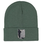 Attack on Titan Men's Scout Regiment Embroidered Logo Design Fold Cuff Adult Beanie Hat Cold Weather Grey