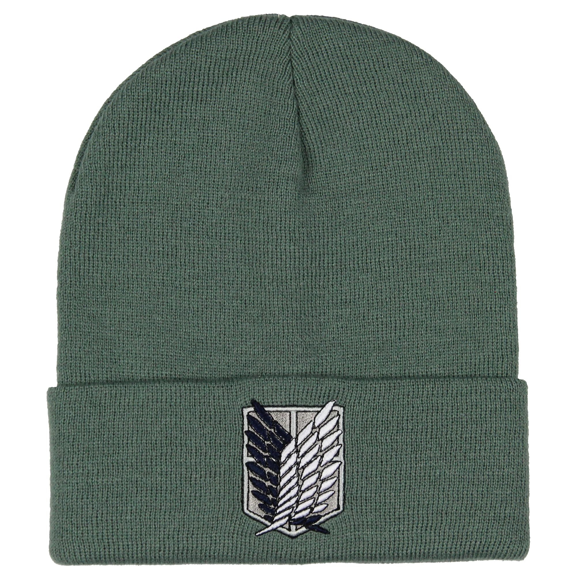Attack on Titan Men's Scout Regiment Embroidered Logo Design Fold Cuff Adult Beanie Hat Cold Weather Grey