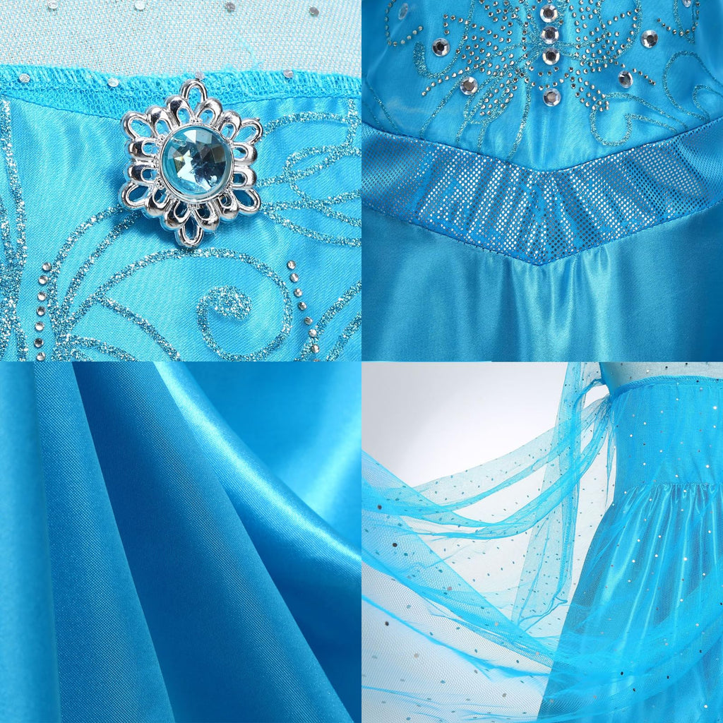 AHLPO Elsa Dress for Girls Princess Dress Up Halloween Cosplay Elsa Costume Fancy Dress Birthday Outfit with Accessories
