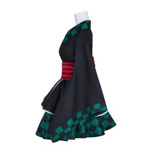 BYHai Japanese Anime Lolita Kimono Demon Slayer Kamado Tanjirou Cosplay Costume Kimono Maid Cosplay Dress Outfit XXXL Black 3X-Large
