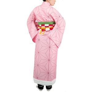 IOPBOT Kimonos Cosplay Costumes Adult Women Girls Anime Japanese Kimono Robe Halloween Outfit with Accessories (L,PINK)