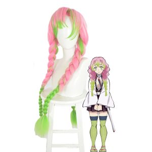 Jodiss Anime long pink and green Wig for Women, Halloween Costume Party Cosplay Wig