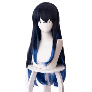 Anime Cosplay Costume Wig Female Wig Long Black Blue Straight Hair for Women Halloween, Christmas