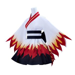 BYHai Demon Slayer Rengoku Kyoujurou Cosplay Costume Japanese Anime Lolita Kimono Maid Cosplay Uniform Dress Outfit Adult L, Multicolored