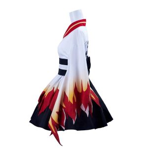 BYHai Demon Slayer Rengoku Kyoujurou Cosplay Costume Japanese Anime Lolita Kimono Maid Cosplay Uniform Dress Outfit Adult L, Multicolored