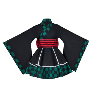 BYHai Japanese Anime Lolita Kimono Demon Slayer Kamado Tanjirou Cosplay Costume Kimono Maid Cosplay Dress Outfit XXXL Black 3X-Large