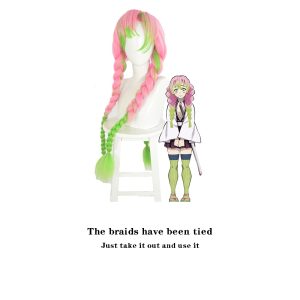Jodiss Anime long pink and green Wig for Women, Halloween Costume Party Cosplay Wig