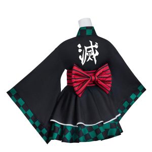 BYHai Japanese Anime Lolita Kimono Demon Slayer Kamado Tanjirou Cosplay Costume Kimono Maid Cosplay Dress Outfit XXXL Black 3X-Large