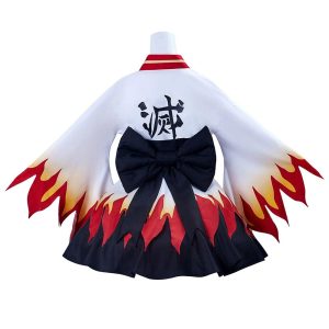 BYHai Demon Slayer Rengoku Kyoujurou Cosplay Costume Japanese Anime Lolita Kimono Maid Cosplay Uniform Dress Outfit Adult L, Multicolored