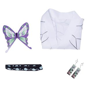 Haydory Womens Kochou Shinobu Cosplay Costume Shinobu Kimono Cloak Cloak BathRobe Full Set Halloween Suit with Hairpin
