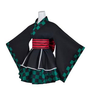 BYHai Japanese Anime Lolita Kimono Demon Slayer Kamado Tanjirou Cosplay Costume Kimono Maid Cosplay Dress Outfit XXXL Black 3X-Large