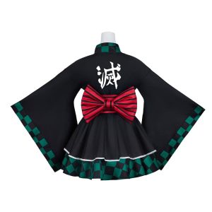 BYHai Japanese Anime Lolita Kimono Demon Slayer Kamado Tanjirou Cosplay Costume Kimono Maid Cosplay Dress Outfit XXXL Black 3X-Large