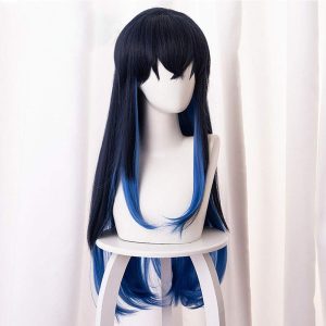 Anime Cosplay Costume Wig Female Wig Long Black Blue Straight Hair for Women Halloween, Christmas
