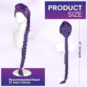 Anime Cosplay Wig Pre-Styled One-Piece Design - Heat Resistant Purple Braided Synthetic Hair with Adjustable Net | Ready to Wear for Halloween, Conventions, Costume Parties