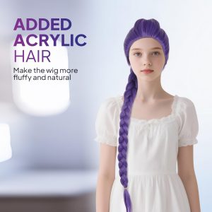 Anime Cosplay Wig Pre-Styled One-Piece Design - Heat Resistant Purple Braided Synthetic Hair with Adjustable Net | Ready to Wear for Halloween, Conventions, Costume Parties