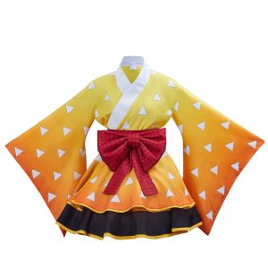 Demon Slayer Cosplay Costume Kamado Tanjirou Kimono Cosplay Outfit Black Halloween Party (Agatsuma Zenitsu, XXL), XX-Large