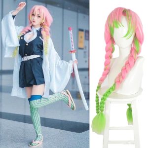 Jodiss Anime long pink and green Wig for Women, Halloween Costume Party Cosplay Wig