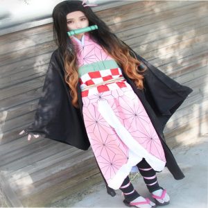 IOPBOT Kimonos Cosplay Costumes Adult Women Girls Anime Japanese Kimono Robe Halloween Outfit with Accessories (L,PINK)