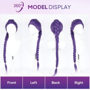 Anime Cosplay Wig Pre-Styled One-Piece Design - Heat Resistant Purple Braided Synthetic Hair with Adjustable Net | Ready to Wear for Halloween, Conventions, Costume Parties