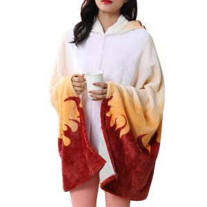 Anime Wearable Blanket Hoodie Throw Blanket Tanjirou Cosplay Cloak Shawl Wrap Nap Quilt 160x100 cm/63x40in(White,One Size)
