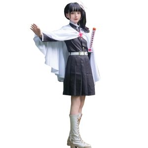 IOPBOT Adult Women Kanao Cosplay Costume Anime Kimonos Cloak Robe Uniform Skirt Halloween Outfit with Accessories (BlackSet,L)