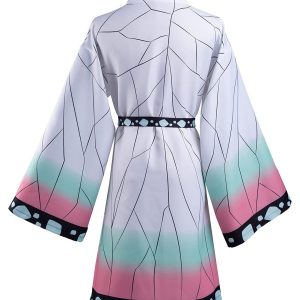 Haydory Womens Kochou Shinobu Cosplay Costume Shinobu Kimono Cloak Cloak BathRobe Full Set Halloween Suit with Hairpin