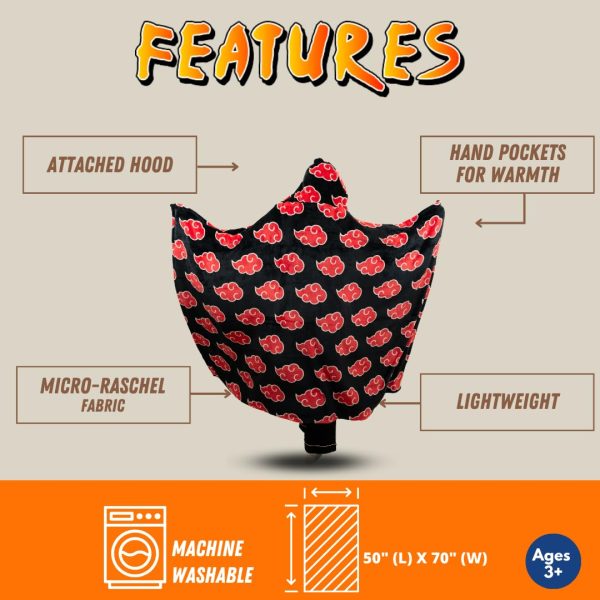 Franco Naruto Anime Akatsuki Cloud Bedding Super Soft and Cozy Wearable Hooded Throw Blanket, 70 in x 50 in (Official Licensed Product) Collectibles - Image 3