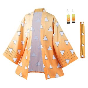 Haydory Agatsuma Zenitsu Cloak Cape Cosplay Costume Zenitsu Cosplay Kimono Cloak BathRobe Cardigan Halloween Suit Men Women…